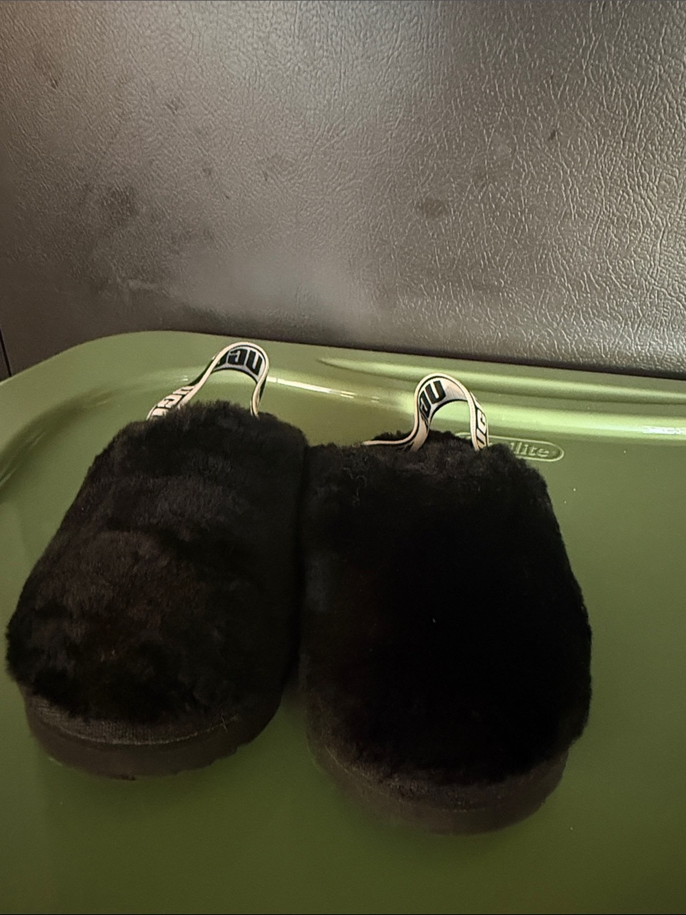 UGG Black Plush Slip-On Women's Slippers with Branded Heel Tab